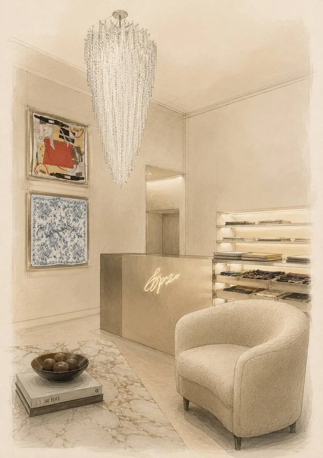 Эскиз интерьера бутика Spazio.